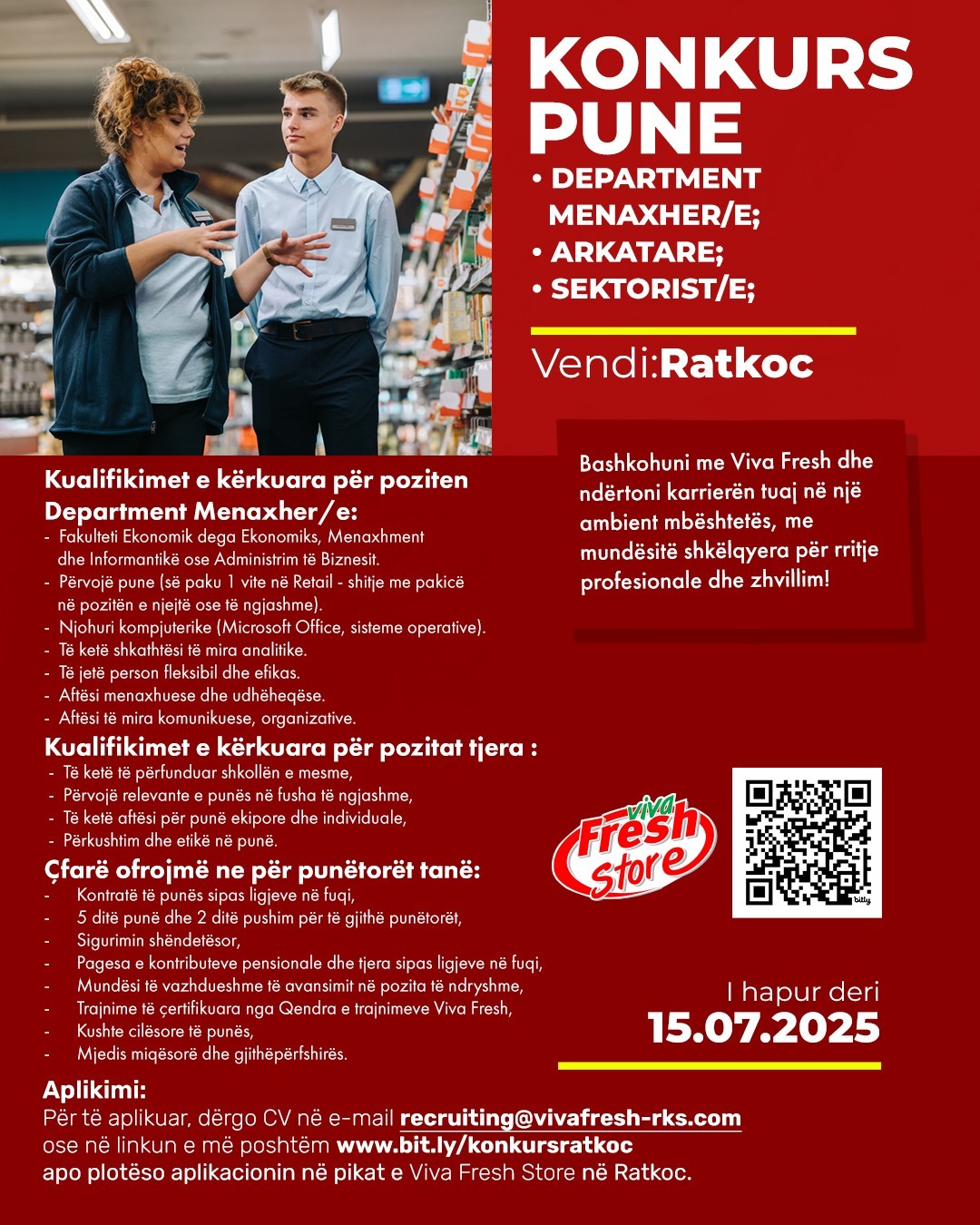 Department Menaxher/e, Arkatar/e, Sektorist/e